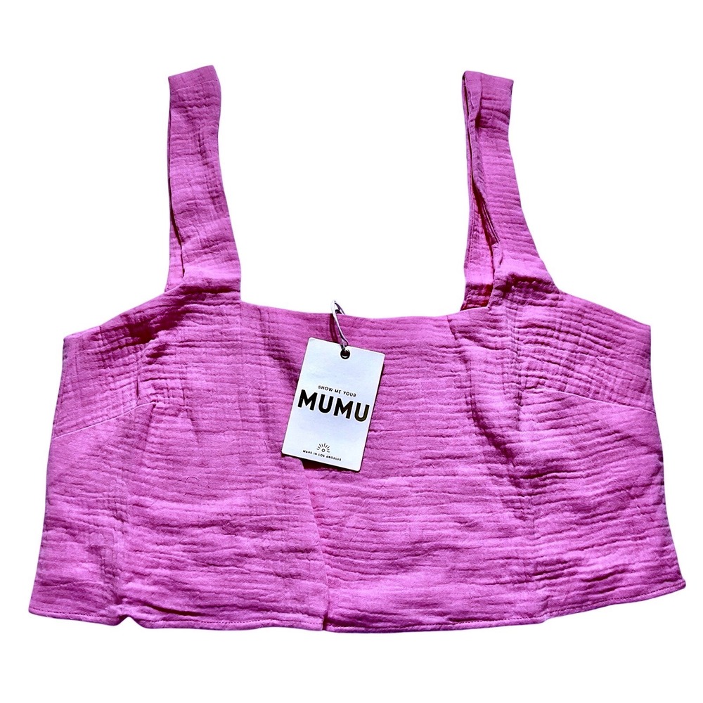 Show Me Your Mumu Tara Crop Top Bubblegum Gauze Pink Square Neck Womens Medium